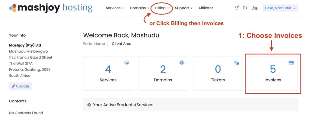 how to pay for invoice in Mashjoy Hosting Platform 0