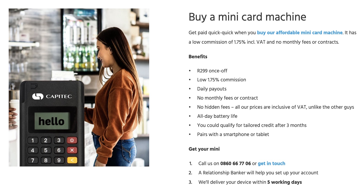 capitec mini card machine price and features